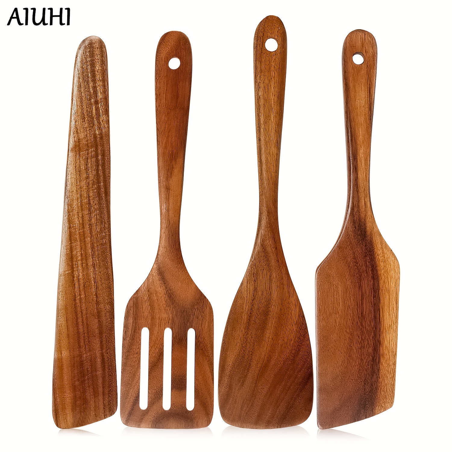 

4pcs Wooden Spatulas For Cooking, Kitchen Wooden Utensils Including Paddle, Turner Spatula, Slotted Spatula And Wood Scraper, Nonstick Cookware