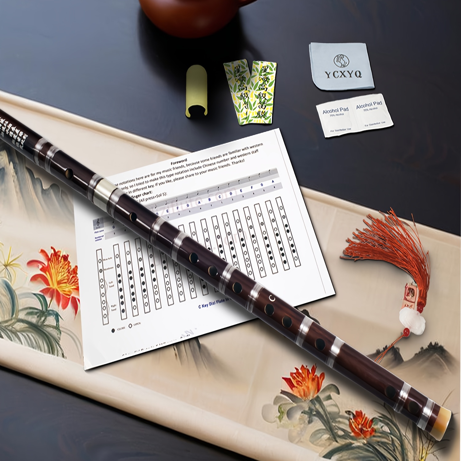 traditional chinese flute professional bamboo flute with red carrying case handcrafted lacquered     cleaning kit ideal for music performances and cultural events cultural event instrument traditional   lacquered  