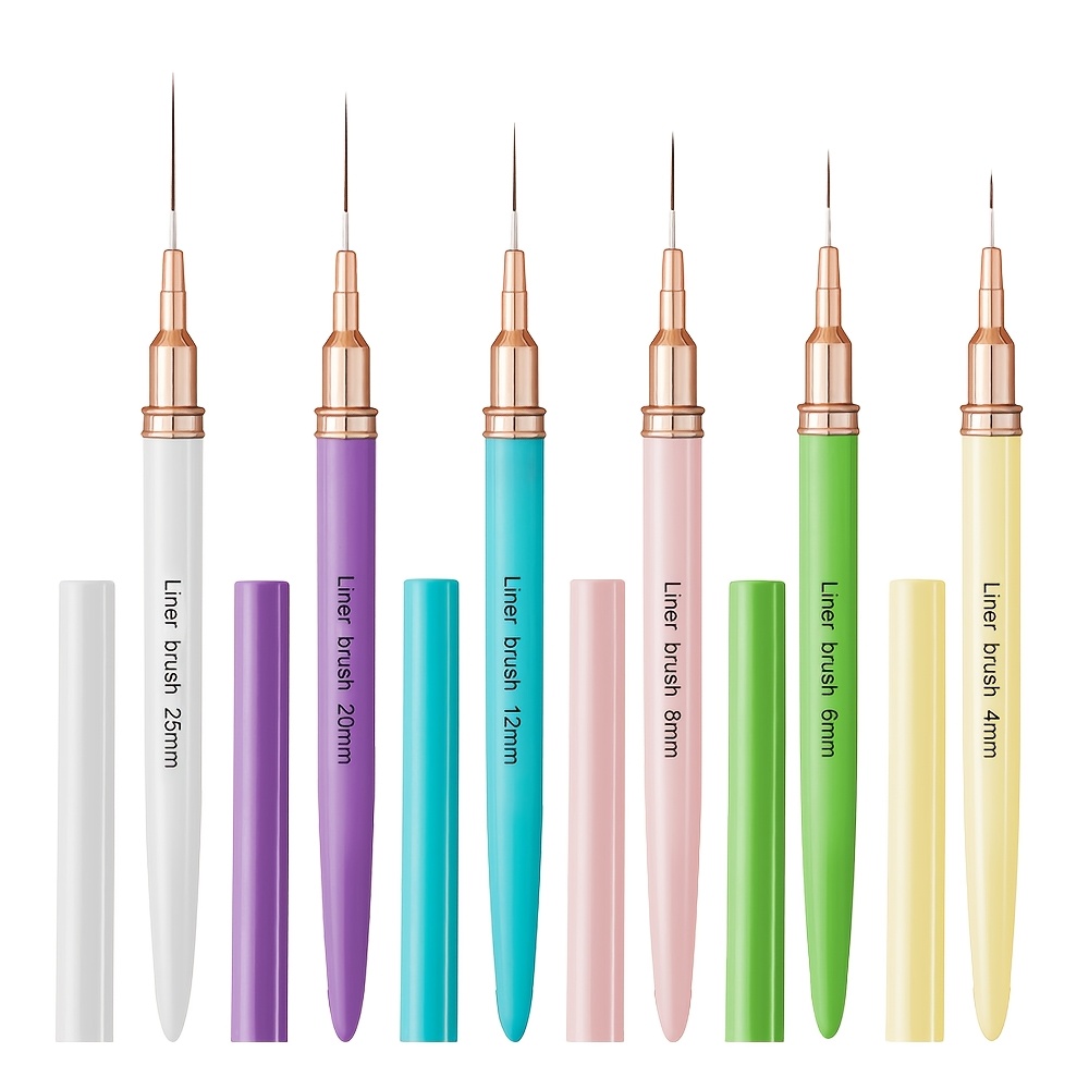Temu – TEMU 6pcs Nail Art Liner Brush Set/gel Nail Brushes Kits/french Stripe Line Painting Drawing Flower Pen/professional Manicure Tool