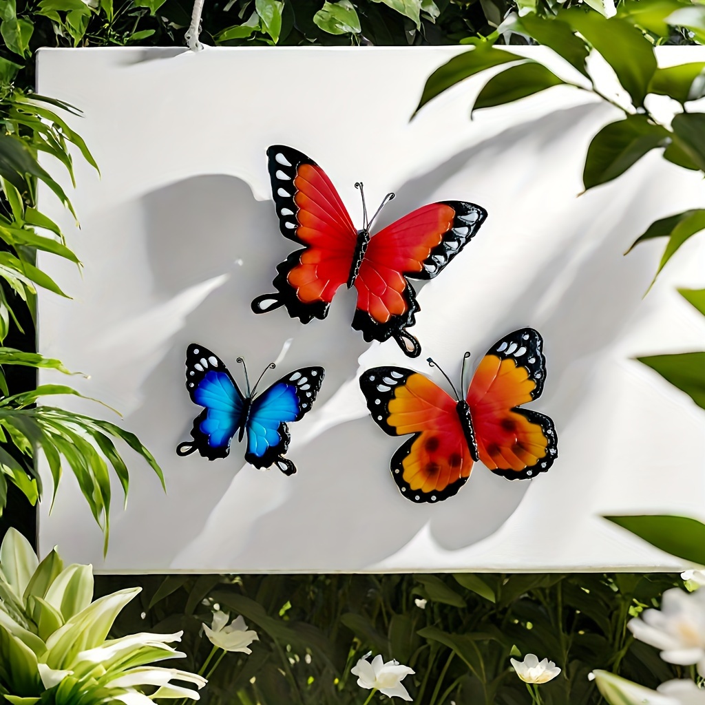 

3-piece Set Metal Butterfly Wall Art, 3d Hanging Garden Decor, Metal Butterflies For Outdoor Patio Fence Decor, Indoor Home Artwork, No Electricity Needed