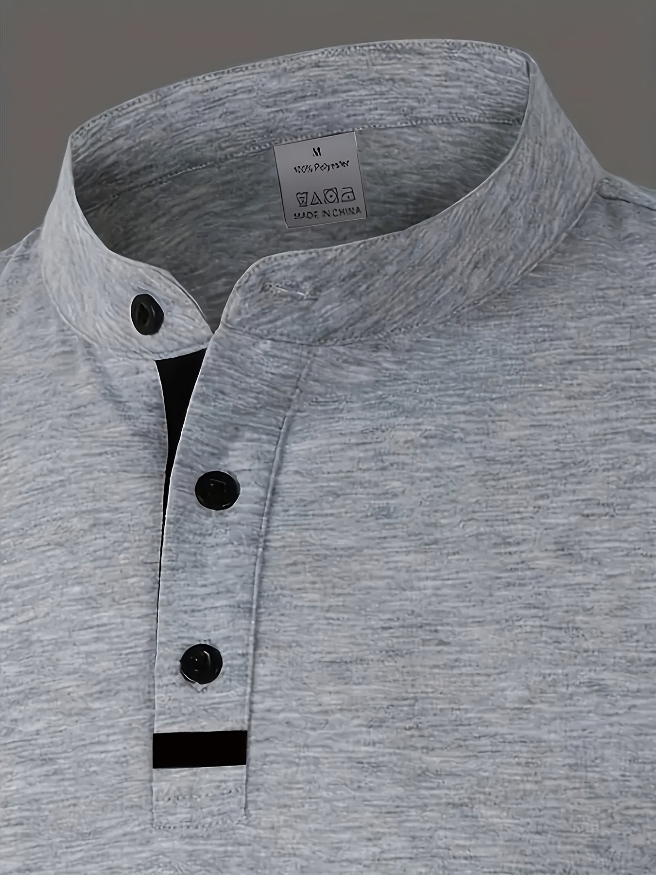 Plus-Size Men's Short-Sleeve Casual T-Shirt - Slight Elasticity, Classic Solid Color & Button Detail, Breathable Stand-Up Collar for Spring/Summer Wear, Stylish Plussize Top, PLUS SIZE