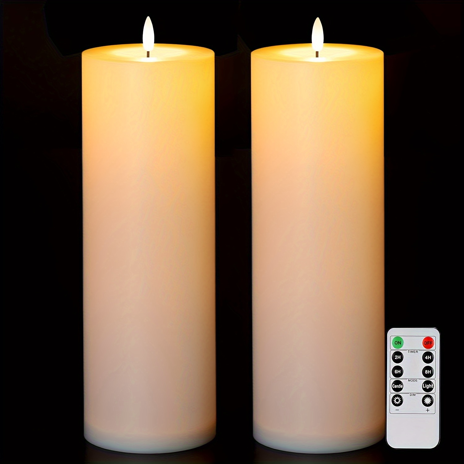 

4" X 12"outdoor Flameless Candles Battery Operated Led Large Pillar Candles With Remote And Timer For Indoor Outdoor Lanterns, Long Lasting, White, Set Of 2
