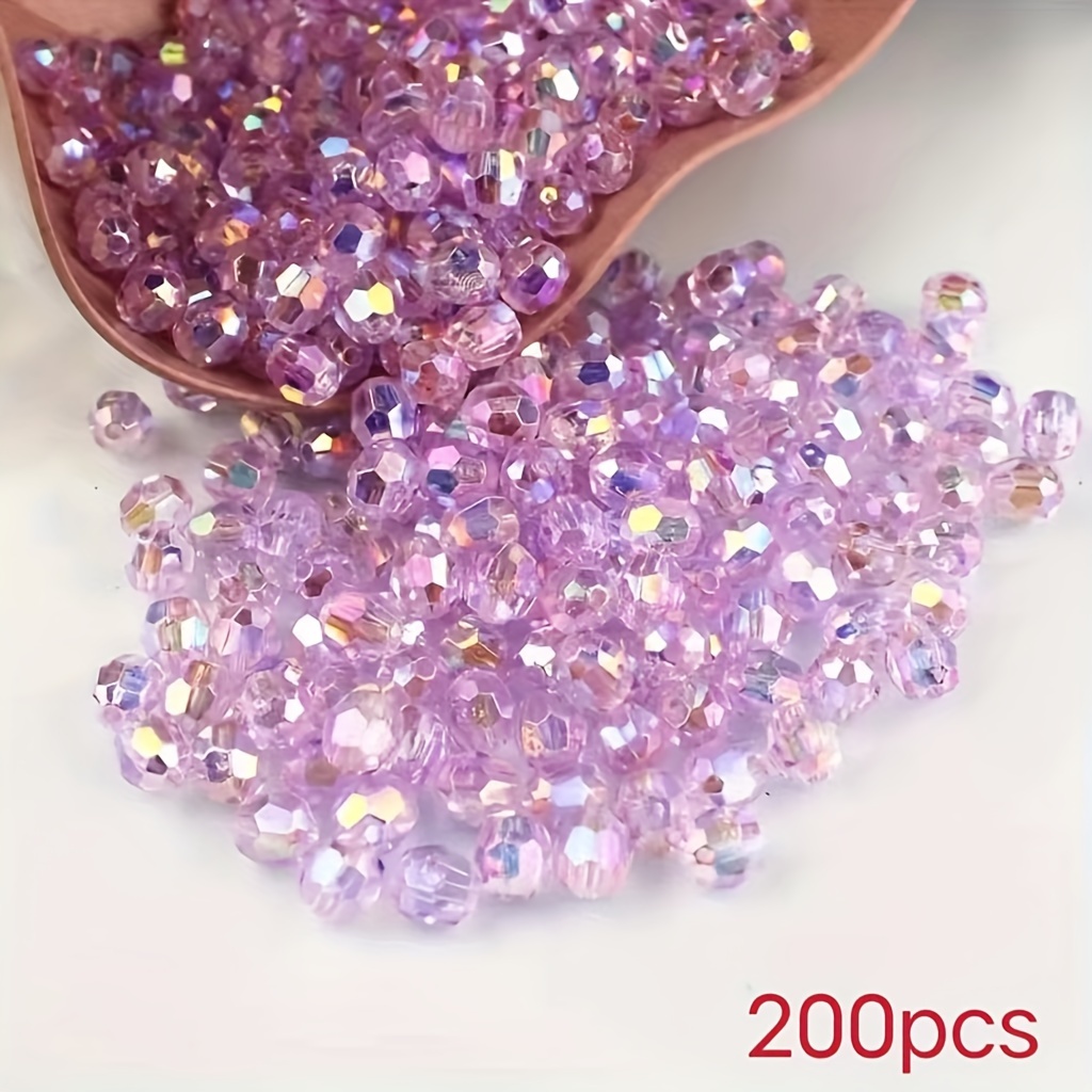 Image of 200pcs 8mm Iridescent Acrylic Beads, Ab Color Transparent Loose Beads For Making - Fashion Bracelets & Necklaces Craft Supplies