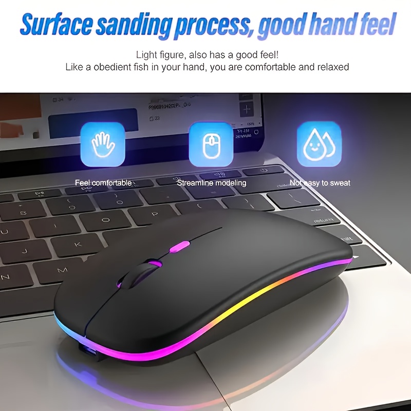 Wireless Portable Office Mute Wireless Mouse for Phone Tablet Laptop Computer Office Entertainment, Rechargeable Wireless 2.4G Dual Mode Mouse, Ergonomic RGB Ultra Thin Wireless Mouse, Type C Charging Interface, 4 Buttons, Compatible with Multiple Sy