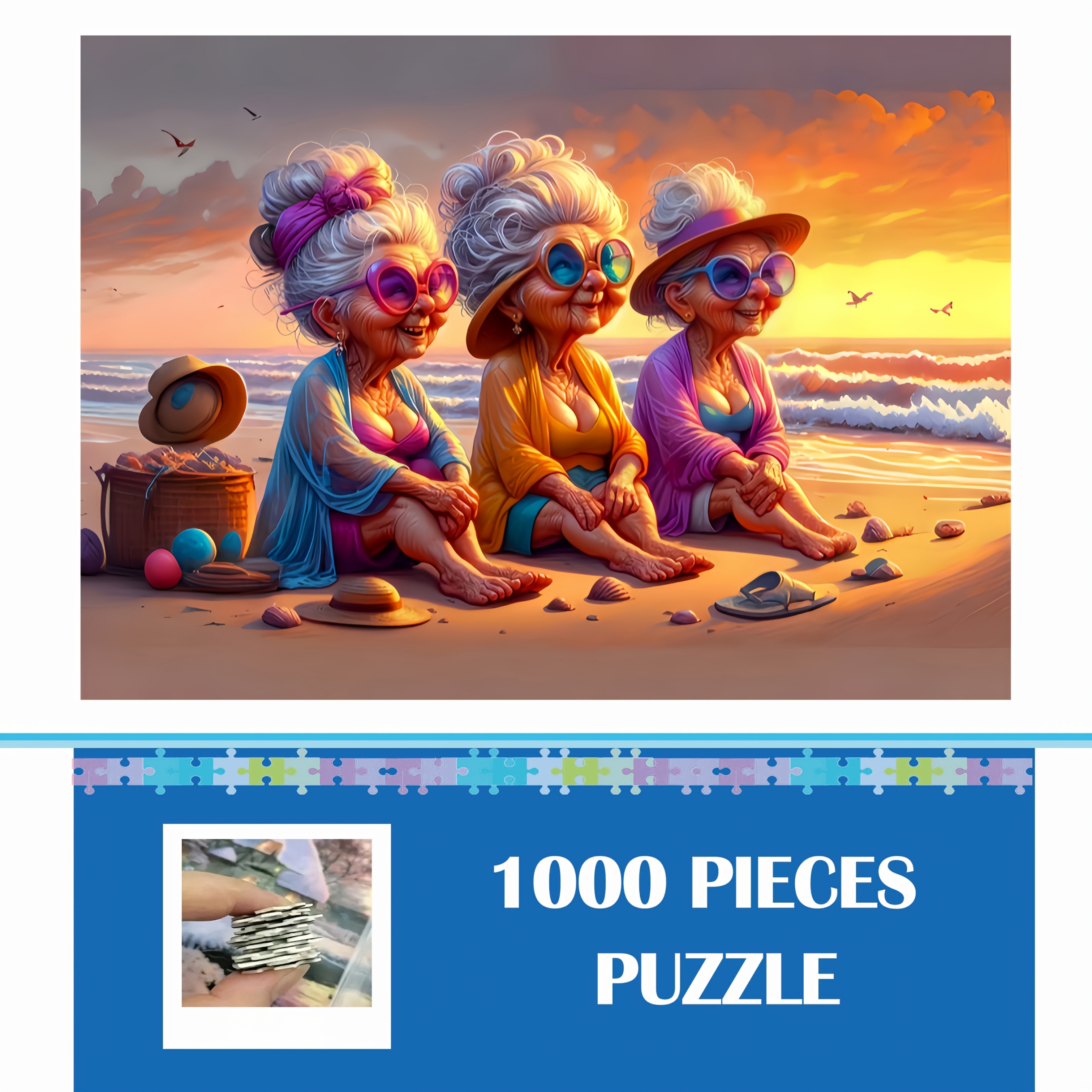 TEMU 1000 Grandma Sunbathing Puzzles, Challenging Diy Brain Games Cardboard Puzzles, Interactive Game Gifts For Adults And Families, Diy Decorative
