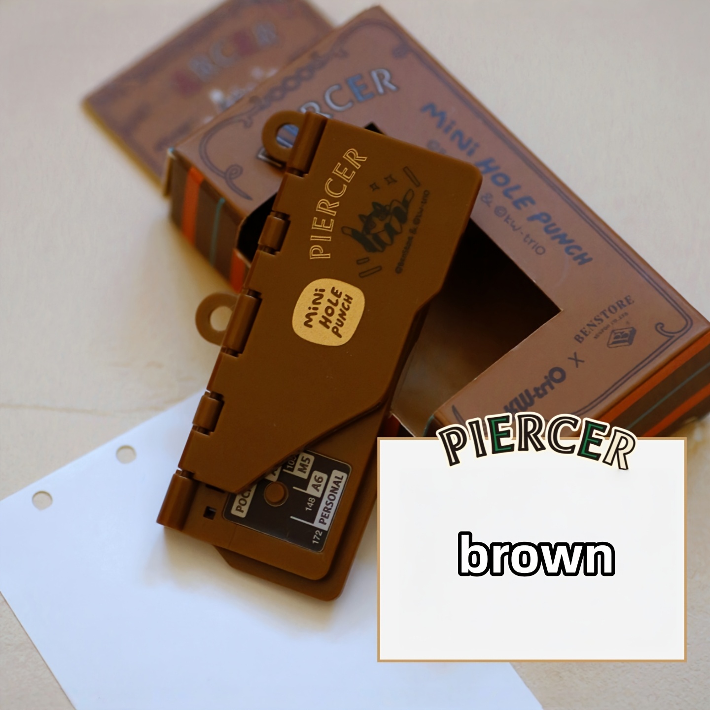 TEMU 1pc Portable Card Puncher, Retro Color Paper/photo Puncher, Mini Three-hole Puncher, Can Sizes Such As M5a7a6, Diy Loose-leaf , Suitable For