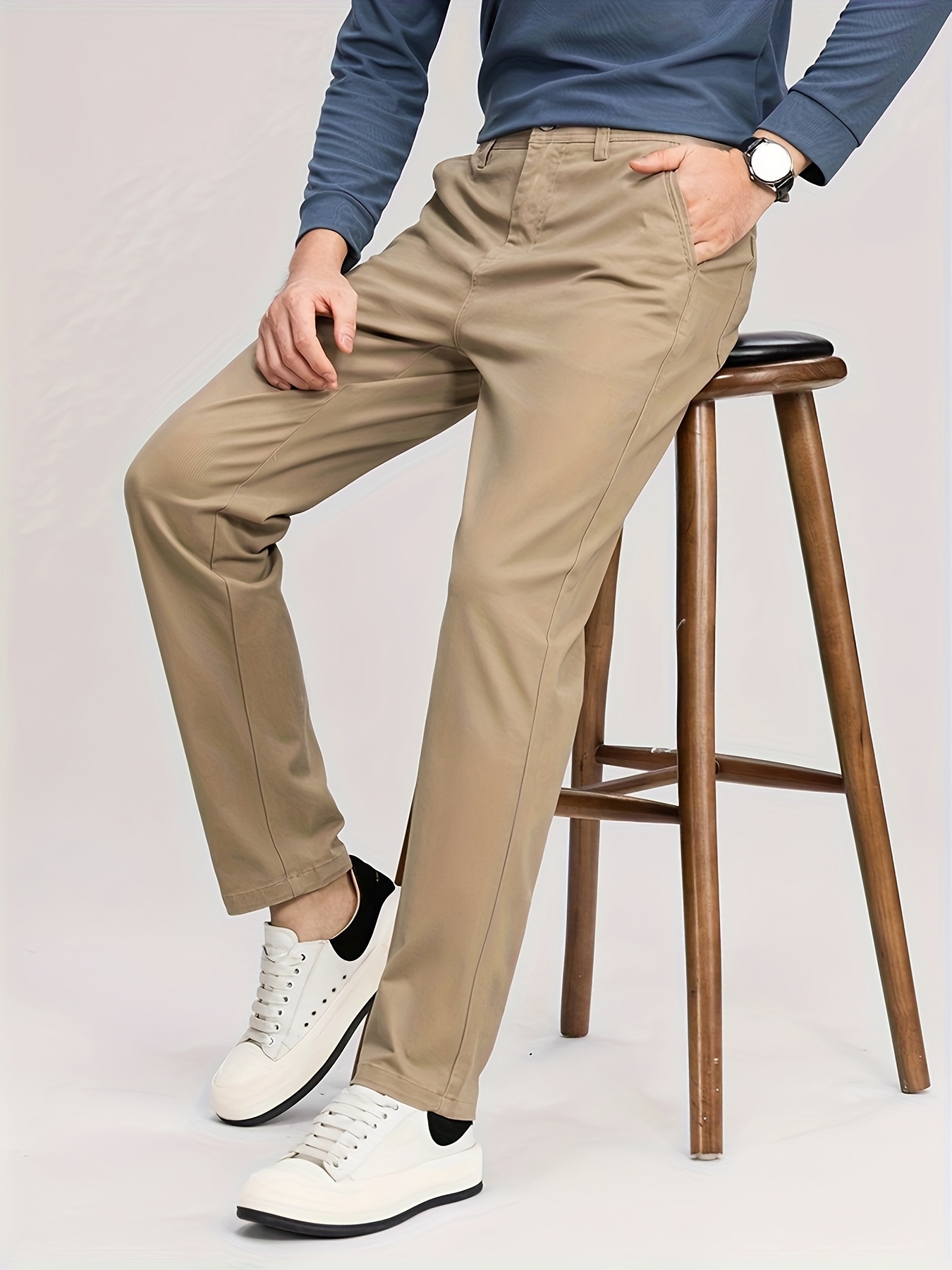 men' cotton blend casual pants 98% cotton 2% - Temu Canada