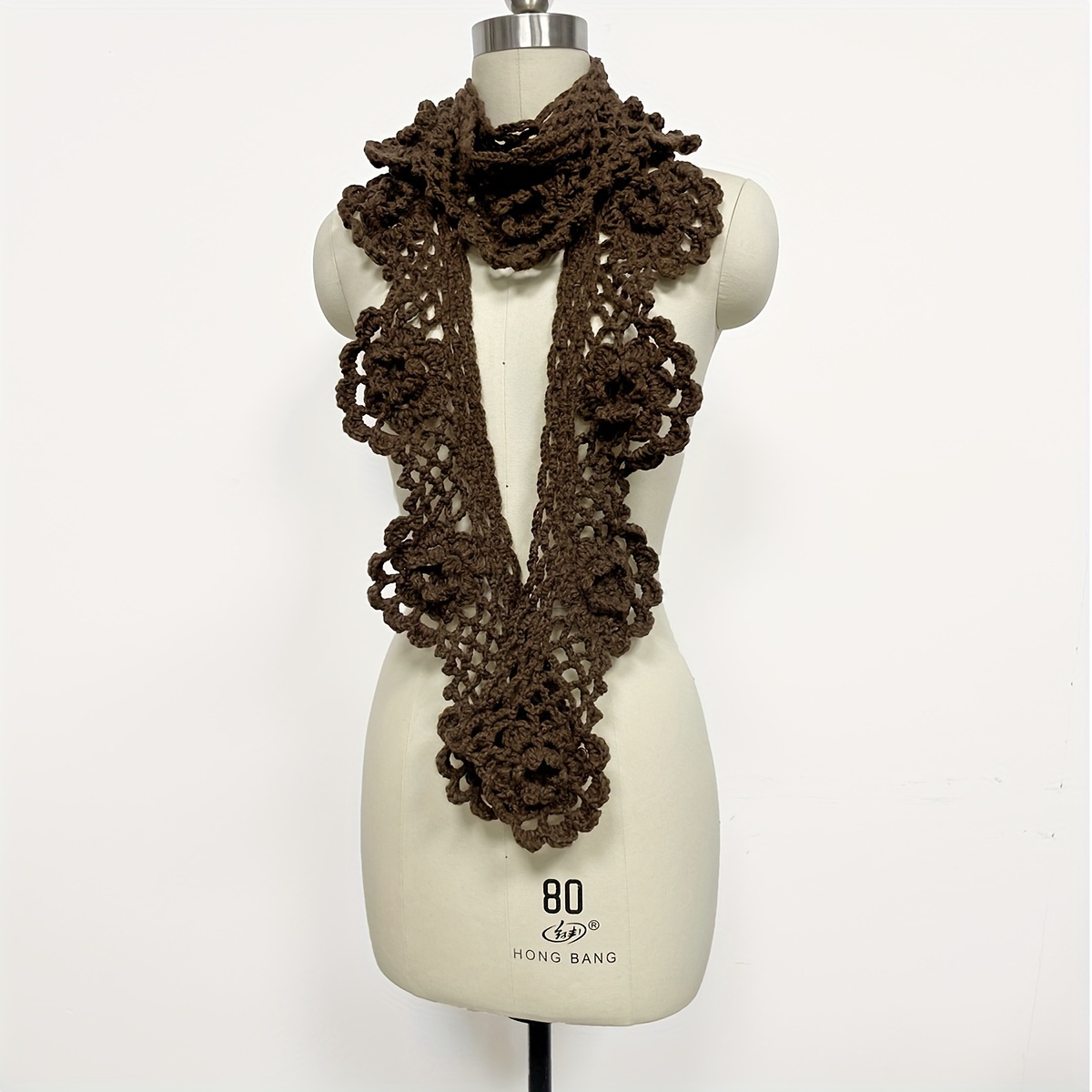 TEMU A Women's Vintage Hand-crocheted Floral Scarf, Long Rectangular Solid Color Warm Decorative Scarf
