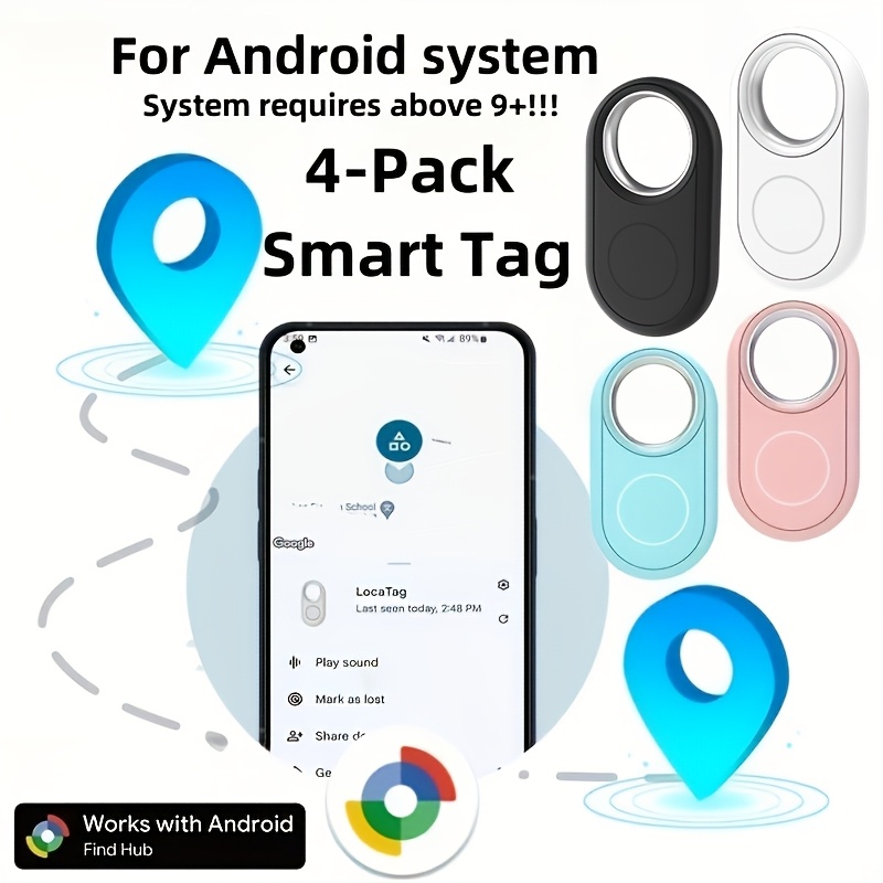 Image of 4-pack For Google-certified Smart Tag, Air For , Ideal Anti-lost Solution, Works For Google Find Device App, Precision Tracking Wireless Anti-loss Device Finder, Perfect Travel Companion, Holiday Gift