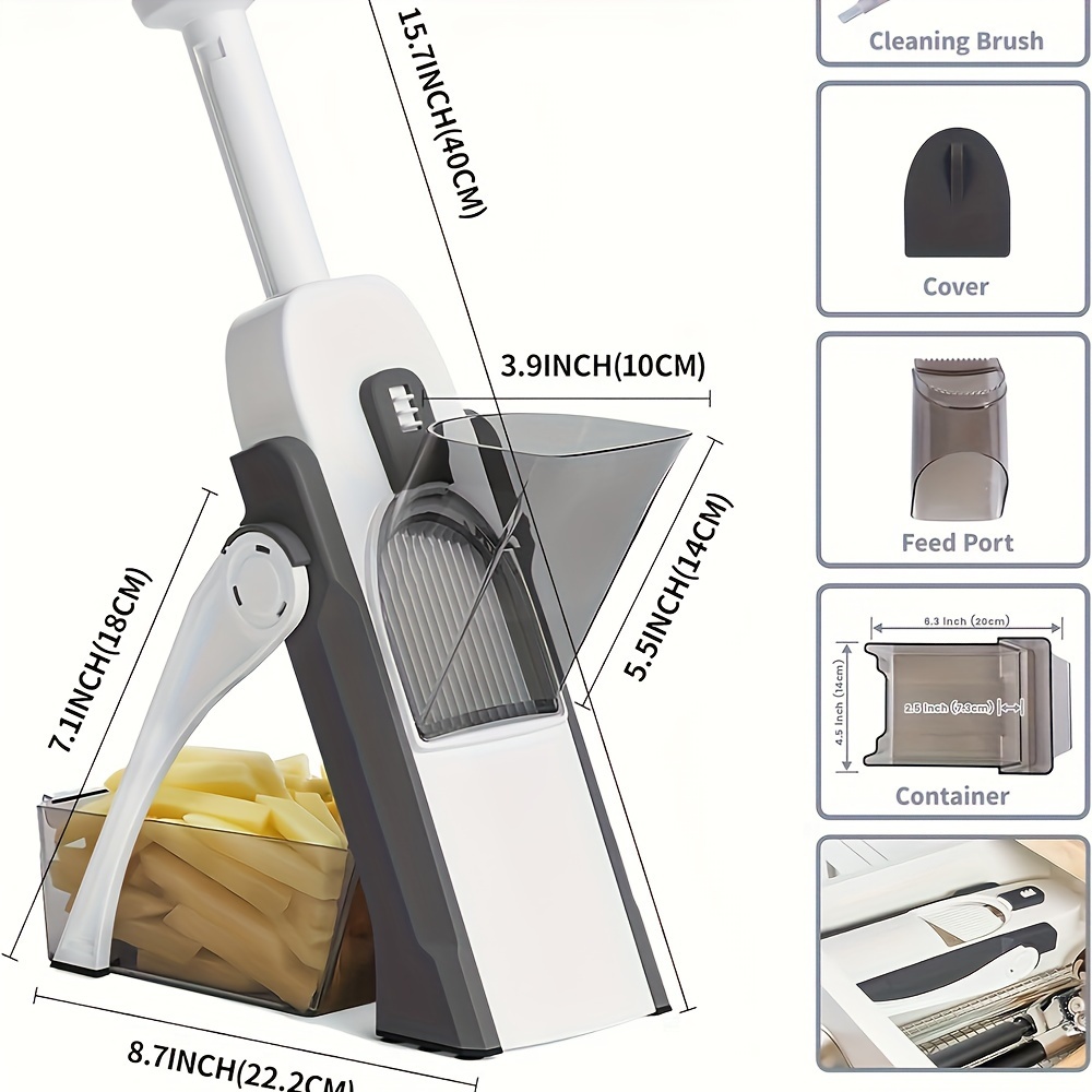 5-in-1 Stainless Steel Manual Vegetable Slicer and Chopper, Multi-Function Mandoline, with Food Container, Safety Vegetable Grater, Lemon Slicer, and Onion Dicer, for Kitchen Use, Plastic, Manual Operation, Capacity <1L, No Power Required details 2