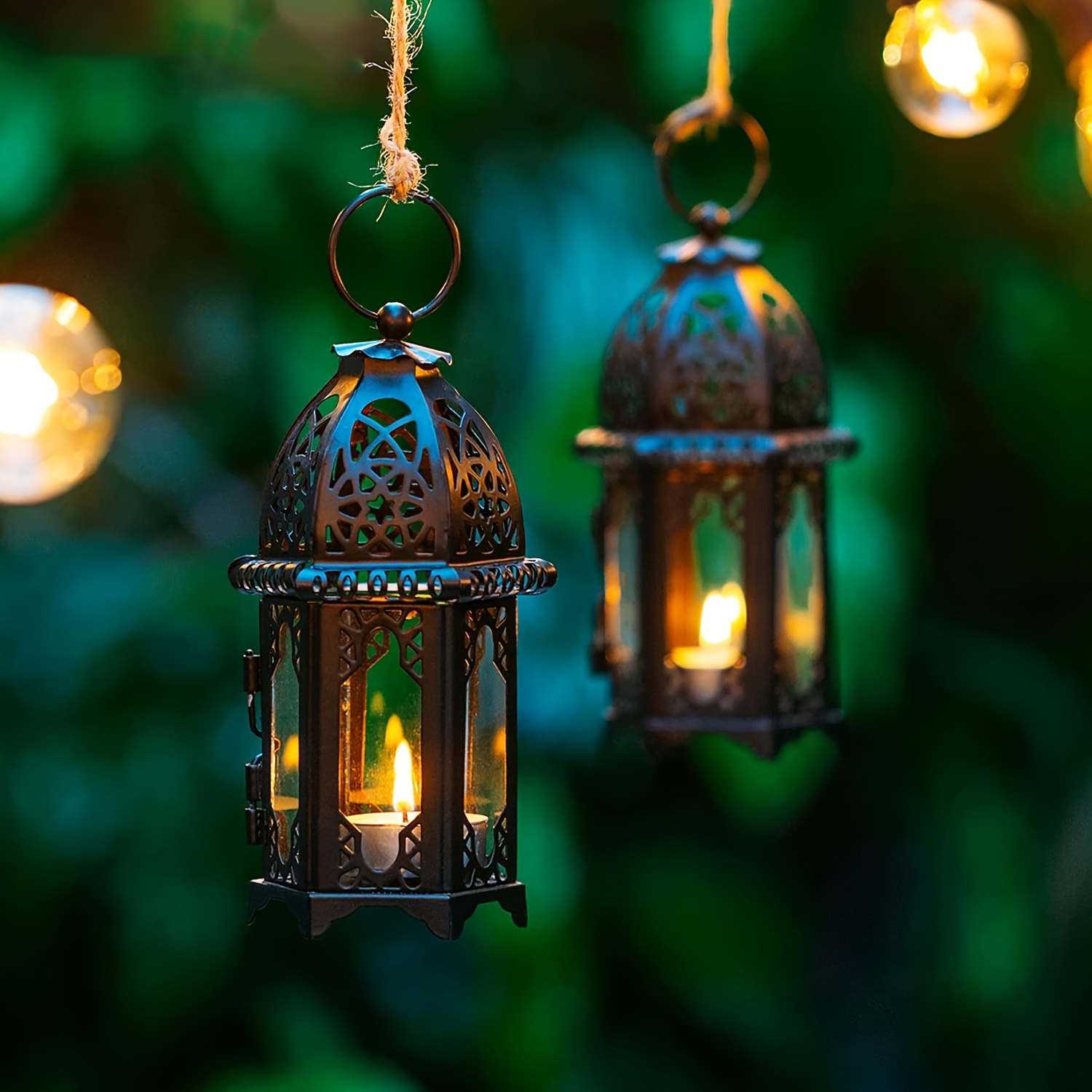 2pcs Christmas Metal Candle Holders with Transparent Glass