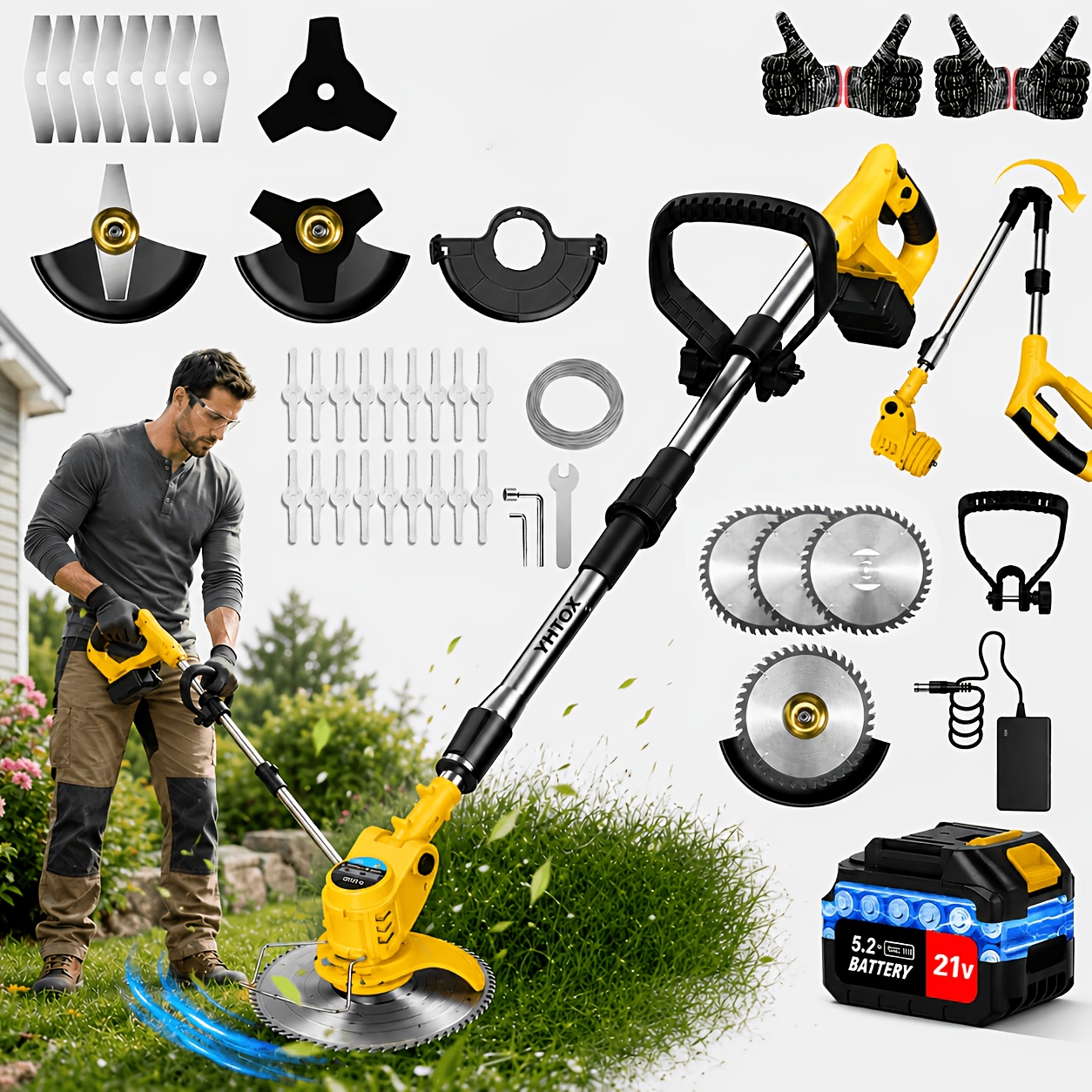 TEMU Cordless Portable Electric Lawn Mower With Weeding And Edge Trimming Functions. With 2 Large-capacity Lithium Batteries For Long . Head Can