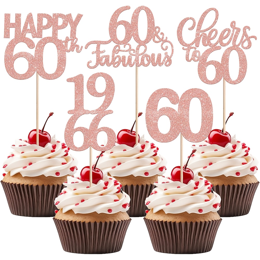 Image of 10pcs Happy 60th Birthday Cupcake Toppers 60 Fabulous Cupcake Picks Cheers To 60 Years Party Decorations For 60th Birthday Anniversary Party Cake Decorations Supplies,halloween, Christmas