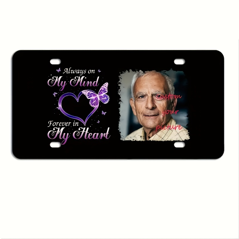 

Custom Memorial License Plate - Personalized Photo Metal Car Tag, Decorative Vanity Novelty Plate For Home & Wall Decor, Dustproof & Waterproof, 6x12 Inch, Aluminum Tin Sign,