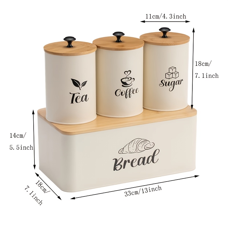 TEMU 4pcs Set Of Food Storage Boxes And Sealed Cans With Lids, Durable Metal, And Organized For Bread, Coffee Beans, Tea, Sugar, Suitable For Storing
