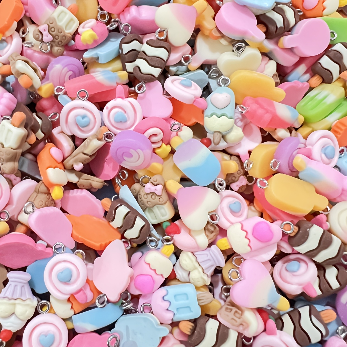 

20pcs Assorted Cute Resin Charms, Ice Cream & Lollipop Designs, Jewelry Making Supplies For Earrings, Bracelets, Necklaces, Phone & Bag Pendants, 20g Random Mix