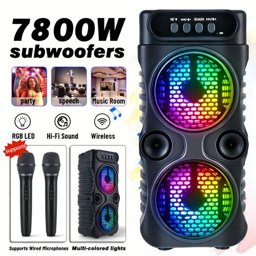 portable wireless bluetooth speaker with connect a microphone multi mode colored lights supports tf card usb type c and fm radio making suitable for parties disco karaoke outdoor camping square dancing and new years gift