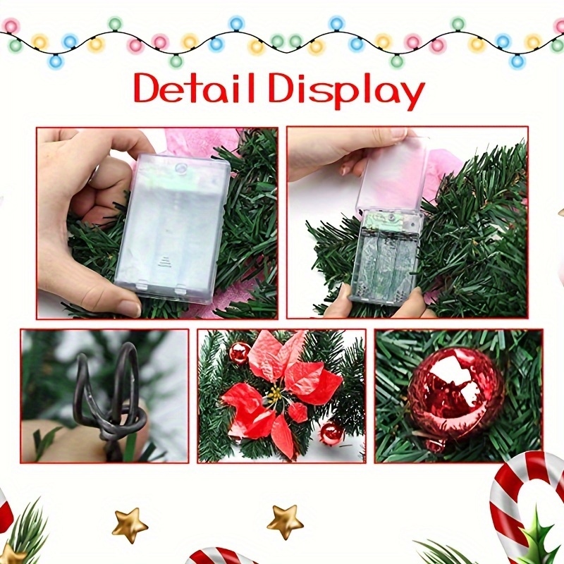 christmas fireplace decor   106 inch pvc greenery garland with red berries pinecones and lights plastic festive mantel decoration for hotel mall doorway staircase aa battery powered non rechargeable details 4