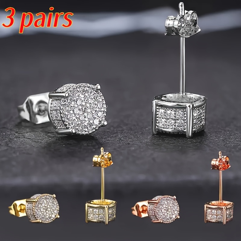 

3pair Micro Zirconia Stud Earrings For Women Bridal Proposal Wedding Fashion Accessories