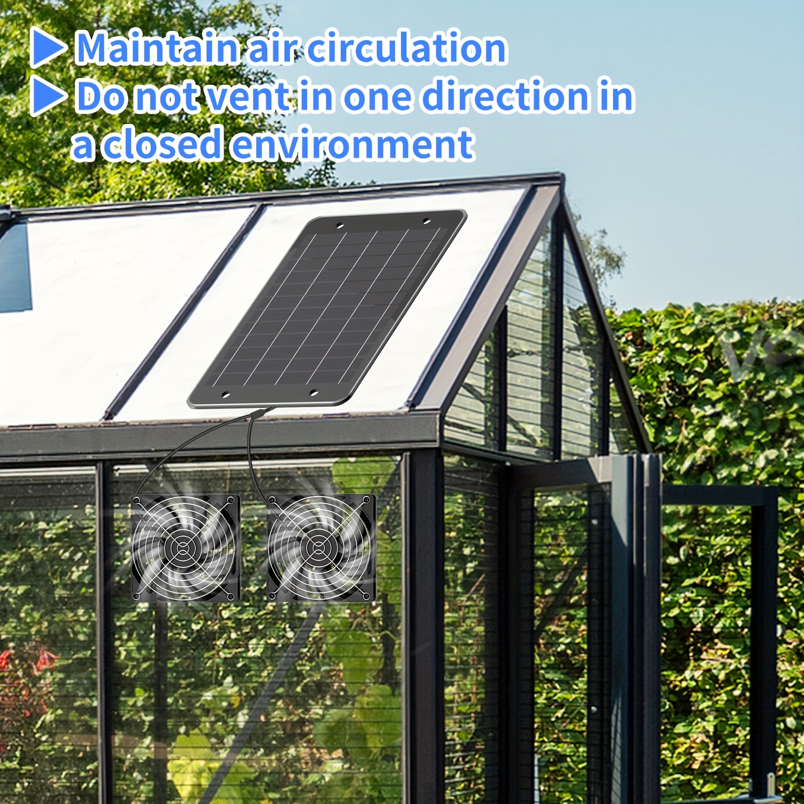 Solar-Powered Dual Fan Ventilation Kit, Low Noise Plastic Air Circulation System for Chicken Coop, Shed, Attic, Greenhouse - No Battery Required