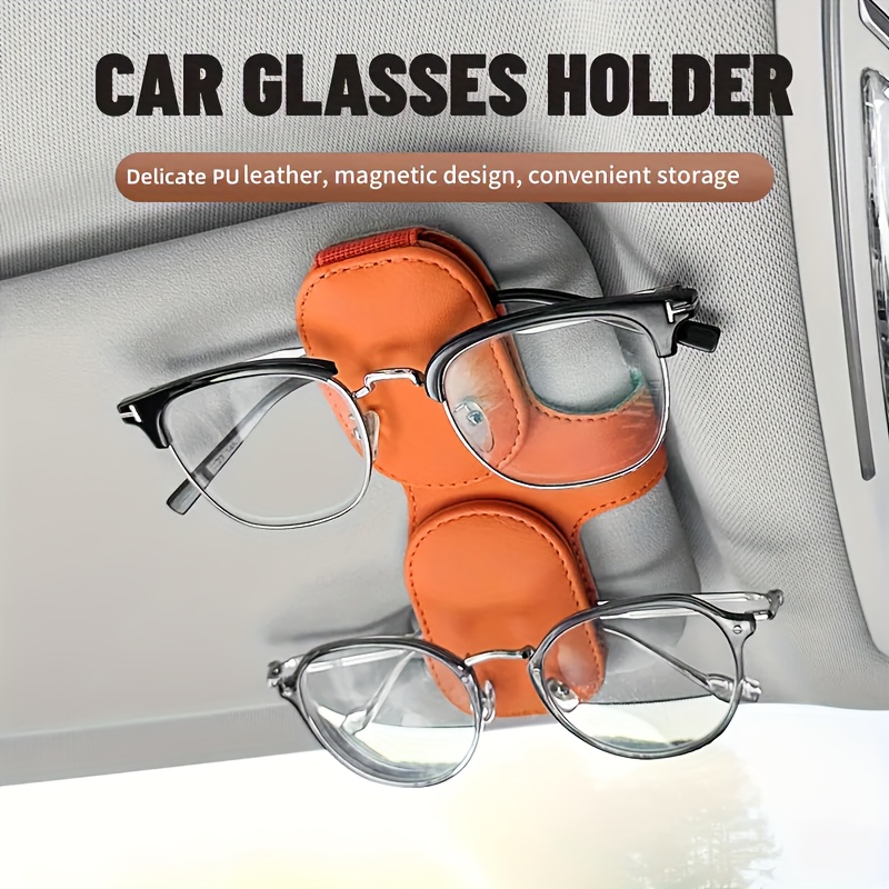 

Car Glasses Holder: Magnetic Pu Leather Eyeglass Clip For Sun Visor