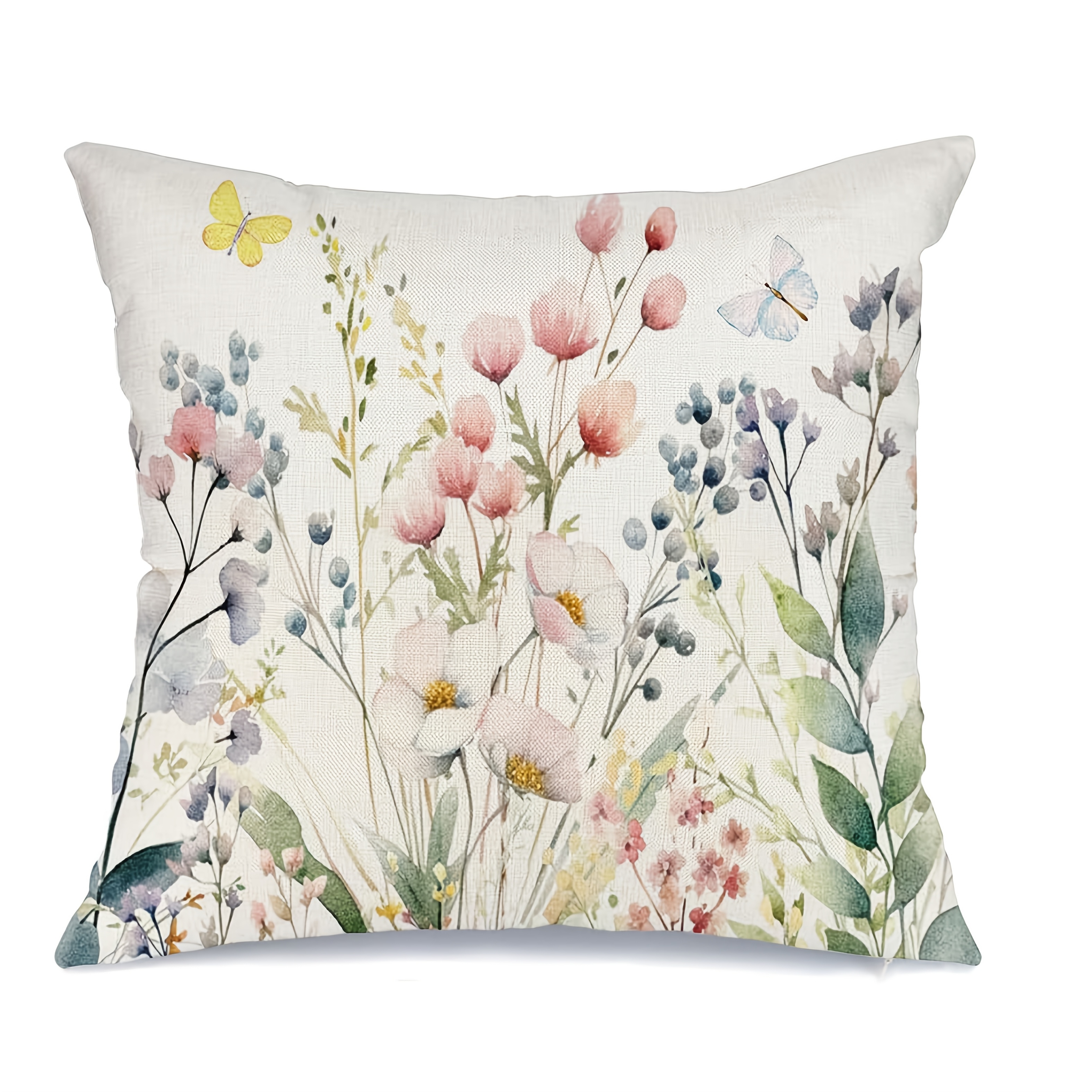 

1pc Watercolor Floral & Linen Pillowcase - Vibrant Spring/summer Decor, Zippered, Machine Washable, No Insert Included - Home Sofa Enhancement