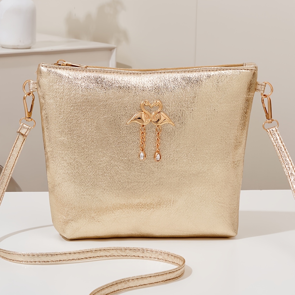 TEMU Borsa a secchiello da donna con tracolla e chiusura a cerniera - Borsa a tracolla regolabile adatta per casual/formali, borsa elegante per