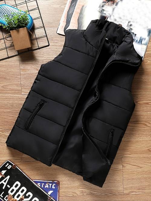 mens vest suitable for fall and winter featuring a stand up collar zippered pockets ideal for casual home use daily activities sports and keeping warm perfect as a christmas gift