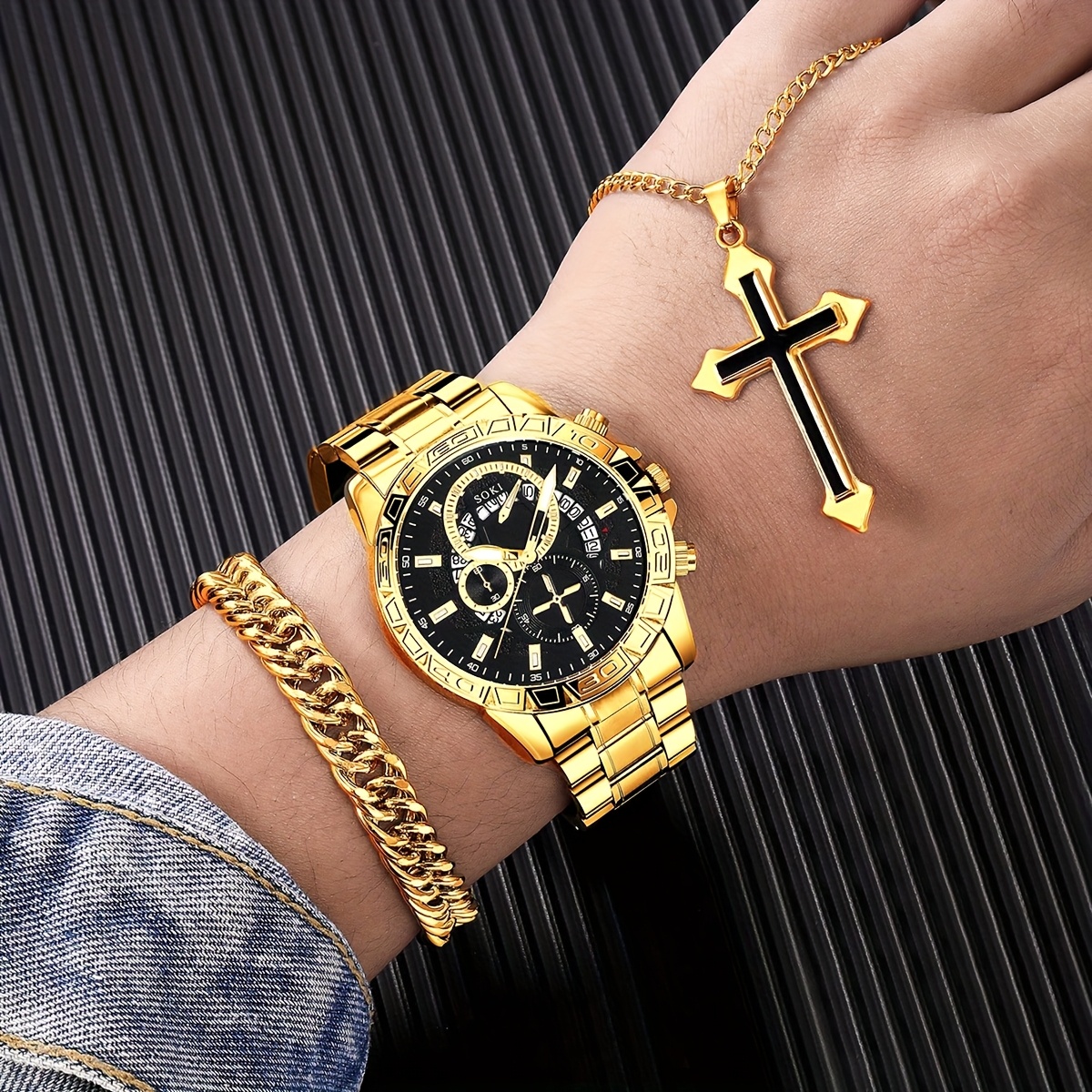 Stainless Steel How To Wear Watch And Bracelet Set Men's Watch