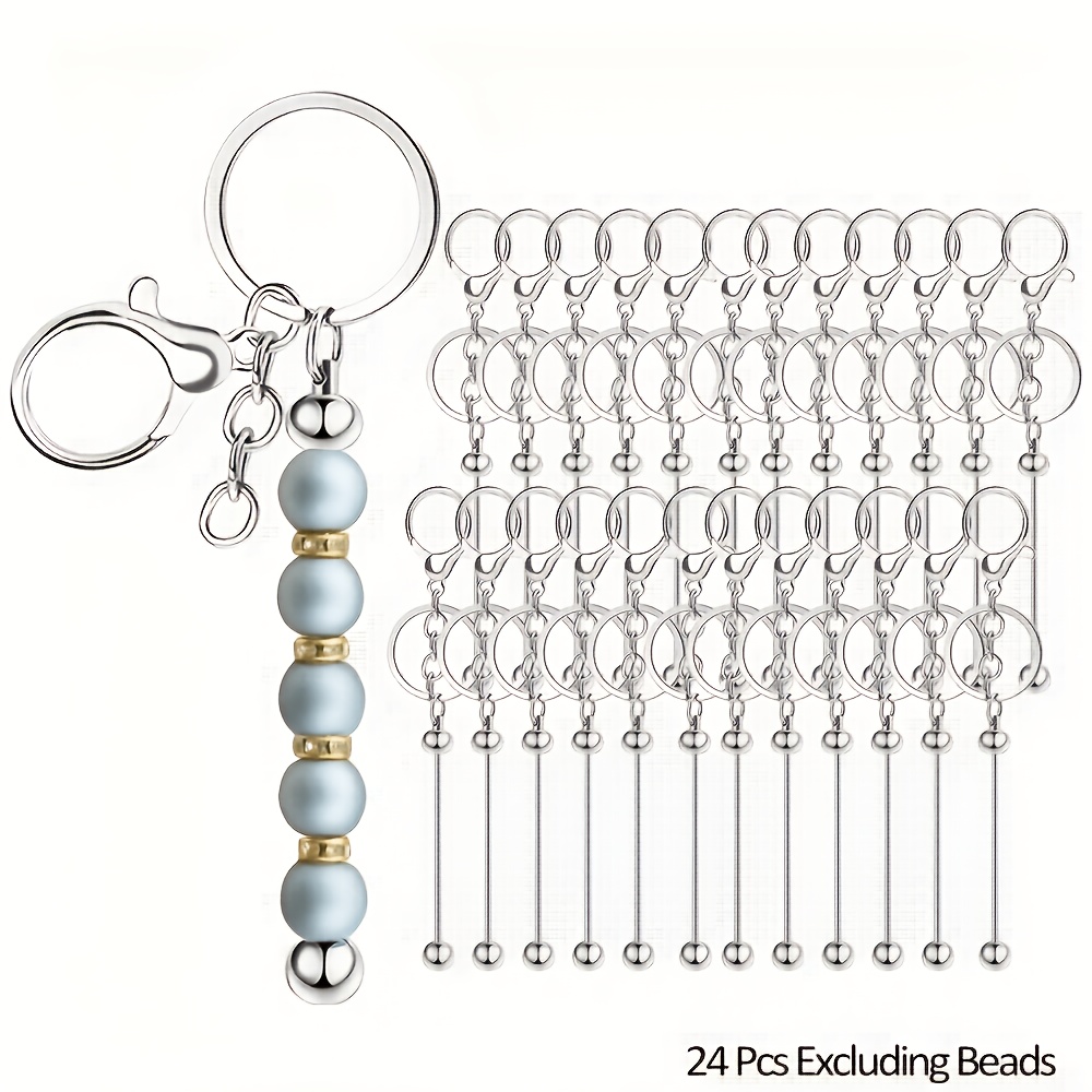 TEMU 24pcs Blank Key Rods Do Not Include Beads Jewelry Making Key Ring Keychain Handmade Ornaments Beaded Keychain For Beaded Key Ring, Connecting