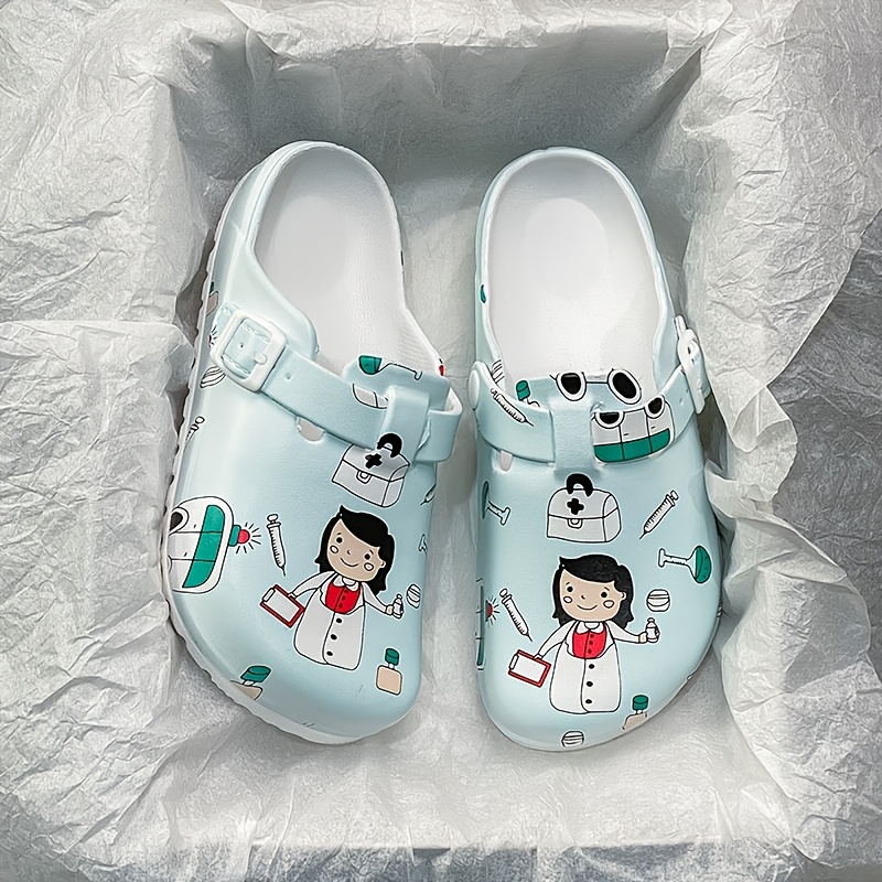 Image of Women's Wedge Toe Shoes, Fashionable Versatile Cute Cartoon Nurse Watermark, Wear-resistant Non-slip Thick Sole, Ideal For Outdoor Wear, Nurse Shoes, Work Shoes, Women Shoes