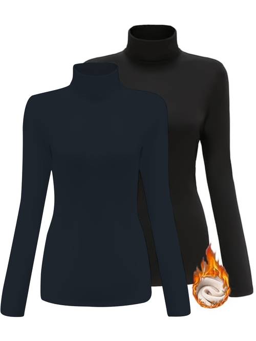 plus size plus size plus size womens high collar t shirt autumn and winter fleece lining warm long sleeved base shirt two piece set