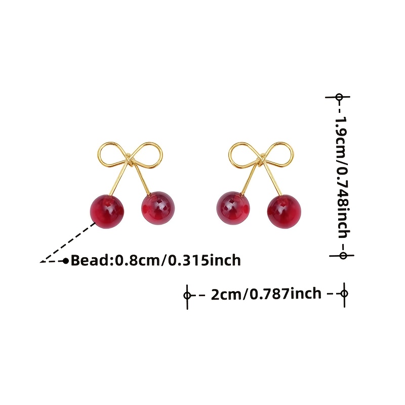 Cherry Wine Red Ear Studs for Women — Fresh Fruit Theme