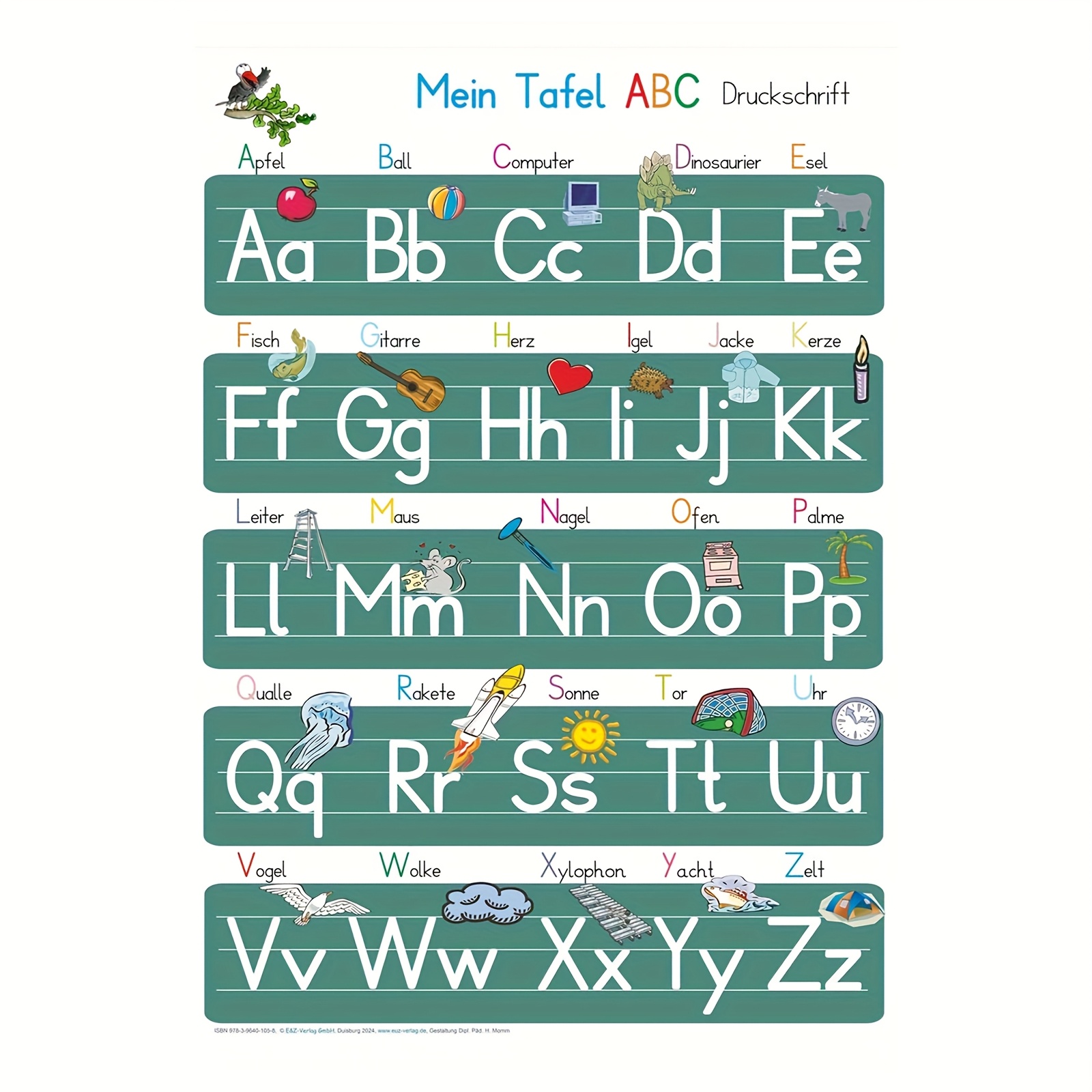 E-shop 2D Flach, 2D Flach, Ein lebendiges Buchstaben-Leinwandposter ohne Rahmen - "Mein Tafel ABC" in deutscher Version, mit einem farbenfrohen