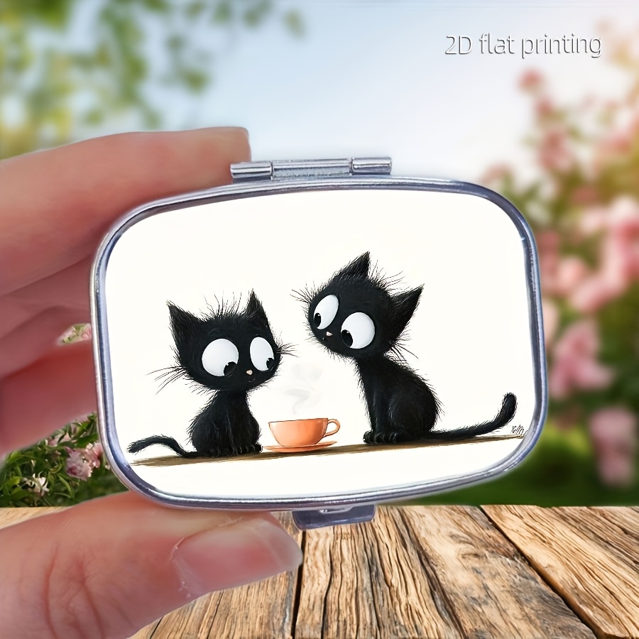 1pc Cute Pill Box, 2-compartment Metal Medicine Box, Portable, Durable Pill Organizer For Vitamins And Medicines, Gift For Parents