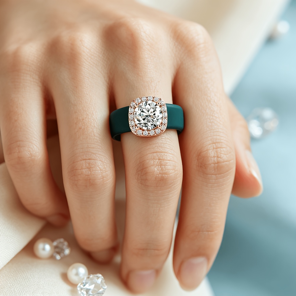 Women's Engagement Ring with Dark Green Silicone Band