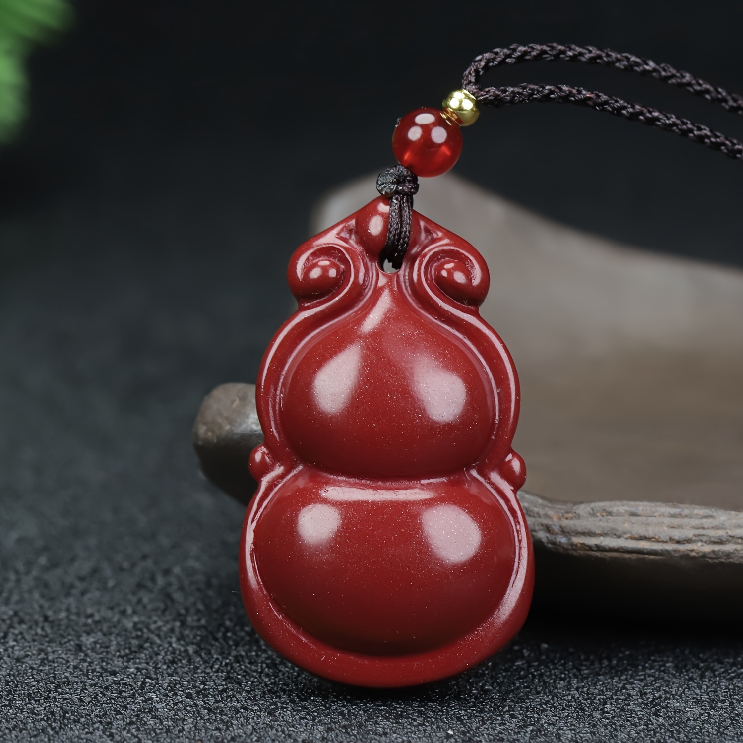 Cinnabar Gourd Pendant Necklace, Wealth Attracting Charm