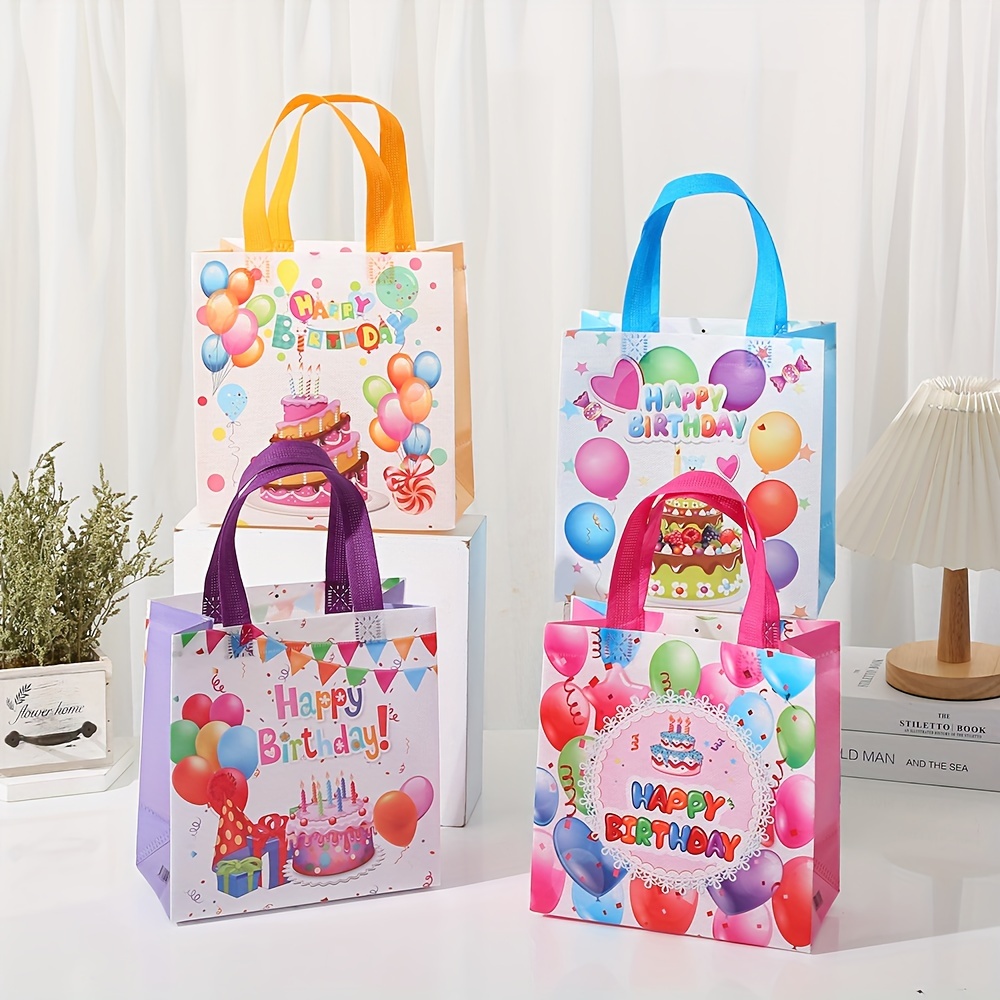 Sacs cadeaux en papier avec poignée pour fête d'anniversaire, sacs  d'emballage de bonbons, sacs de faveurs pour enfants, joyeux anniversaire,  4 pièces - AliExpress