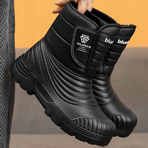 mens plus size winter snow boots high top solid black unisex couple snow boots simple casual fashion outdoor thickened warm