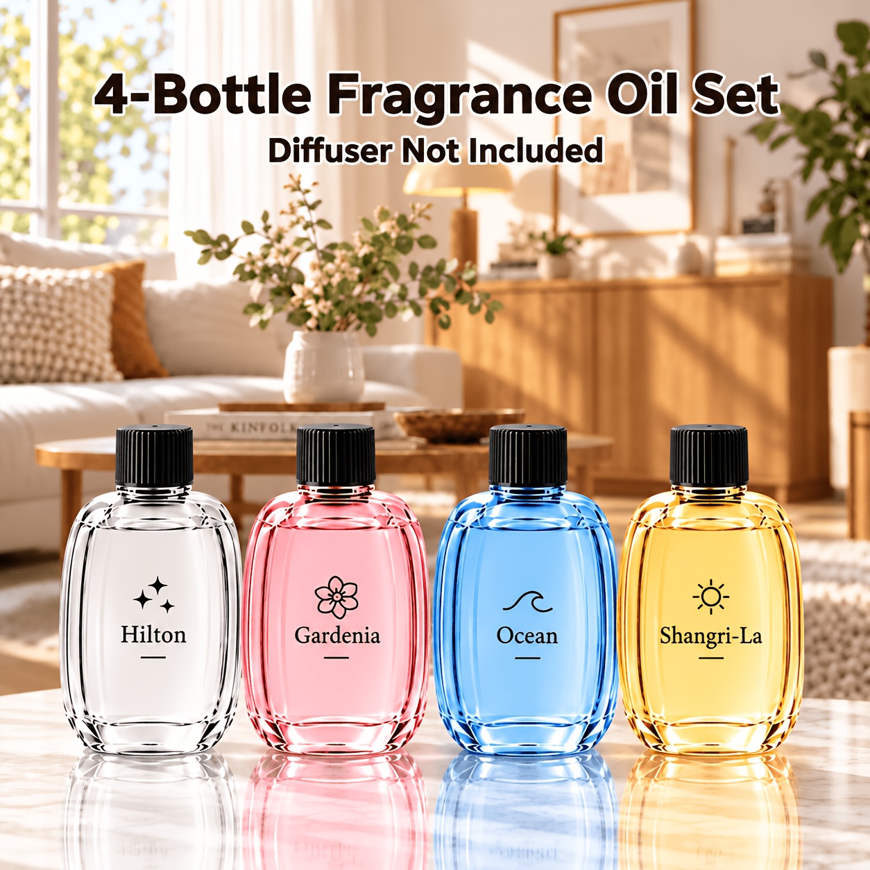 TEMU 1pc Machine With 1/3/5pcs Bottles Liquid (4pcs Essential Oils Sold Separately), Portable Desktop And Wall Mount Dual-use Diffuser, Long-lasting