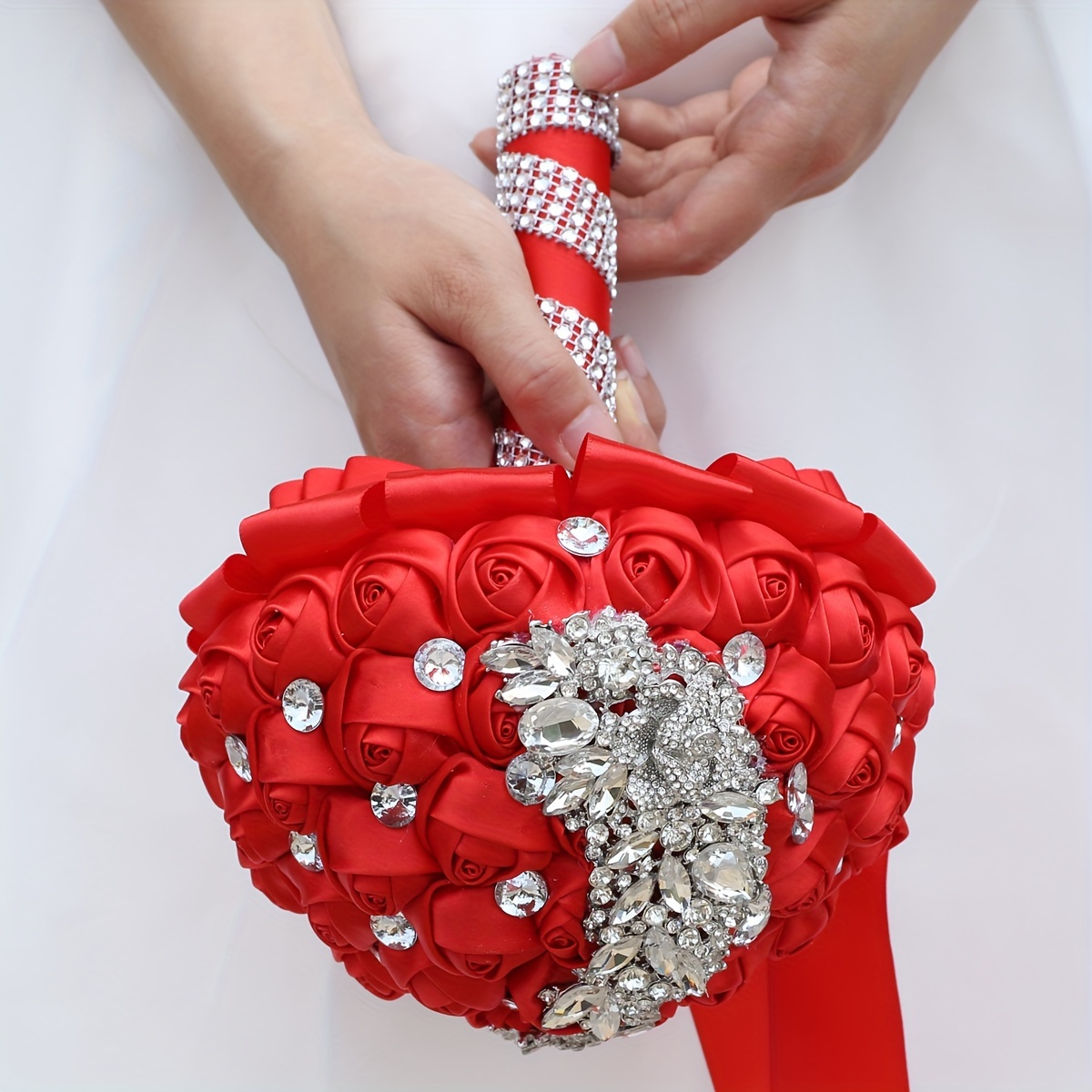 zamonaviy to'y buketi, porloq kristallar bilan, polyester va spandex, qo'lda ushlash uchun to'y gulchambari, w445 tafsilotlari 29