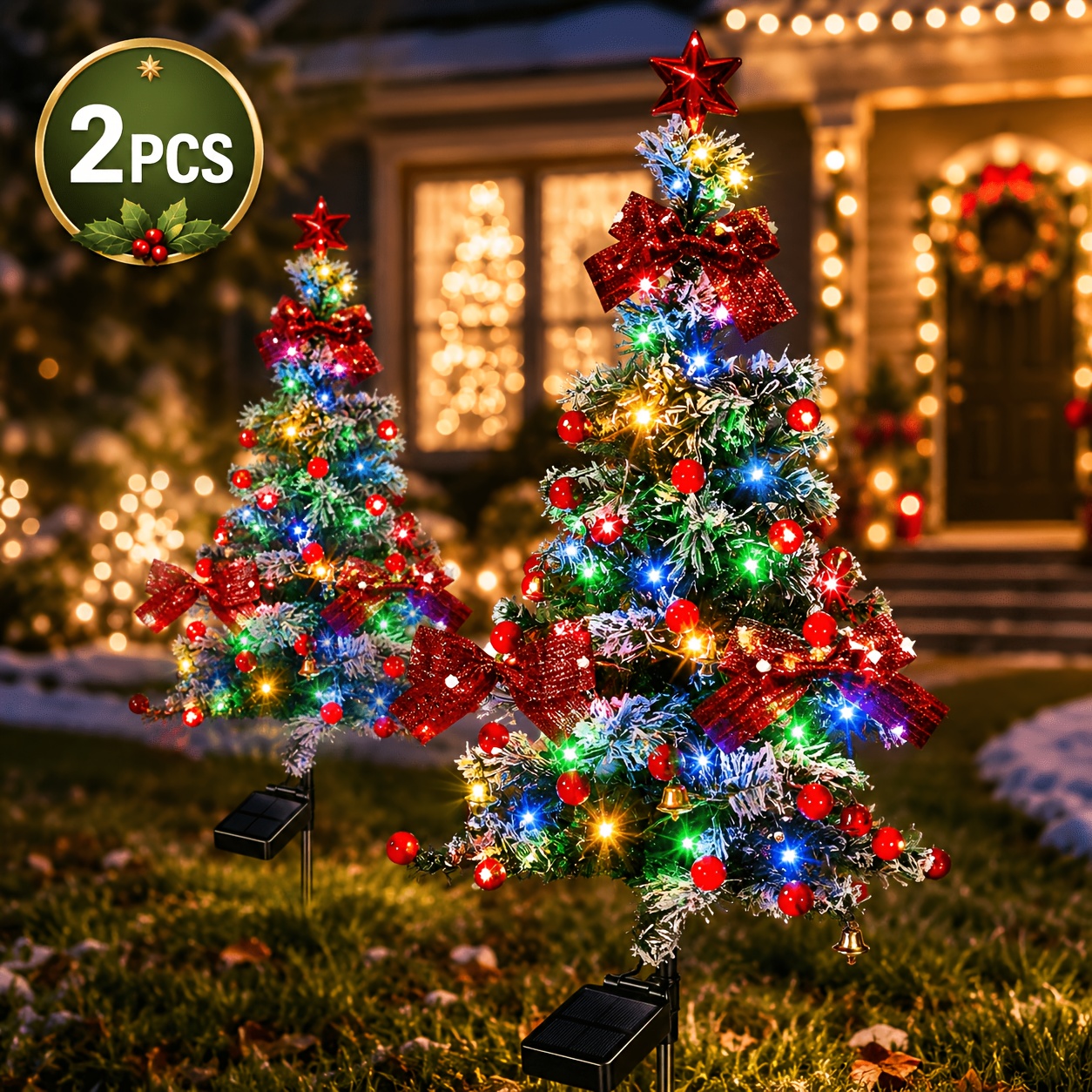 TEMU 2 Christmas Cedar Trees With Solar Lights, Lighting For A Festive Night Vibe, Yard Lawn Lights, Furniture Lawn Lights, Suitable For Gardens,