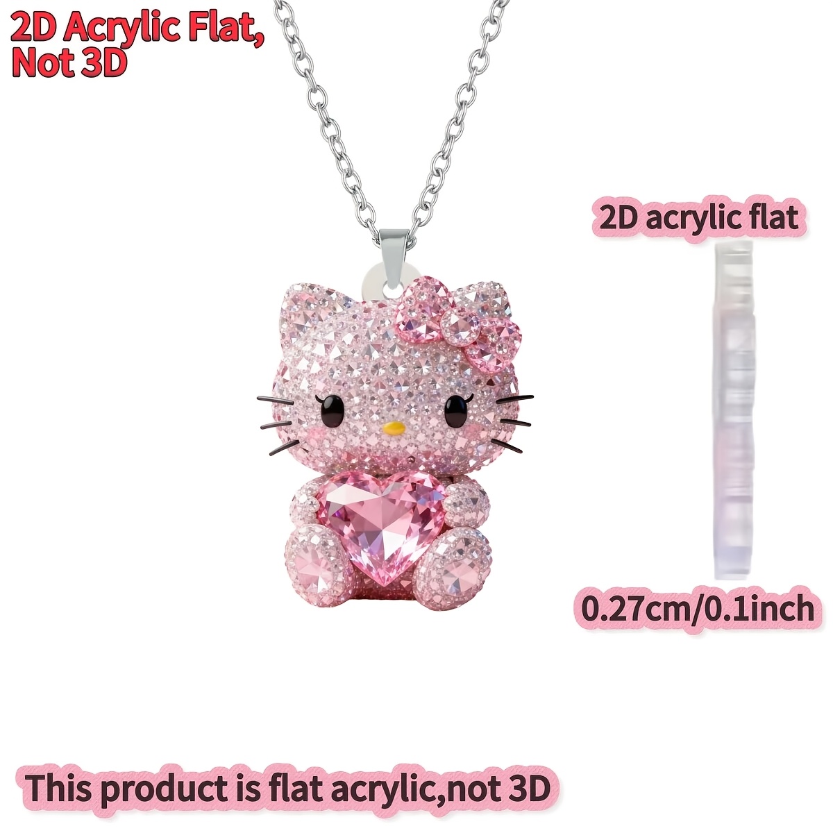 E-shop 2D-Flach, [2D-Acryl-Flach], ., 2D-Acryl Neue Damen-Halskette, Hello Kitty mit Herz in der Hand, DIY modischer Pulloverkette-Anhänger, das