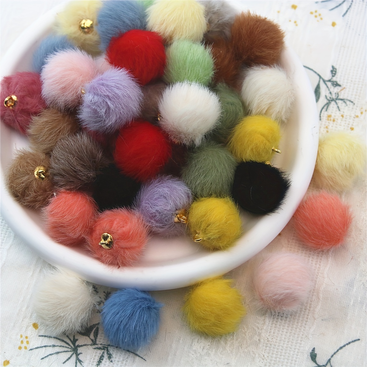 

20-piece Polyester Pom-pom Charms Set For , Handbags, Clothing - Multicolor Hanging Decorations