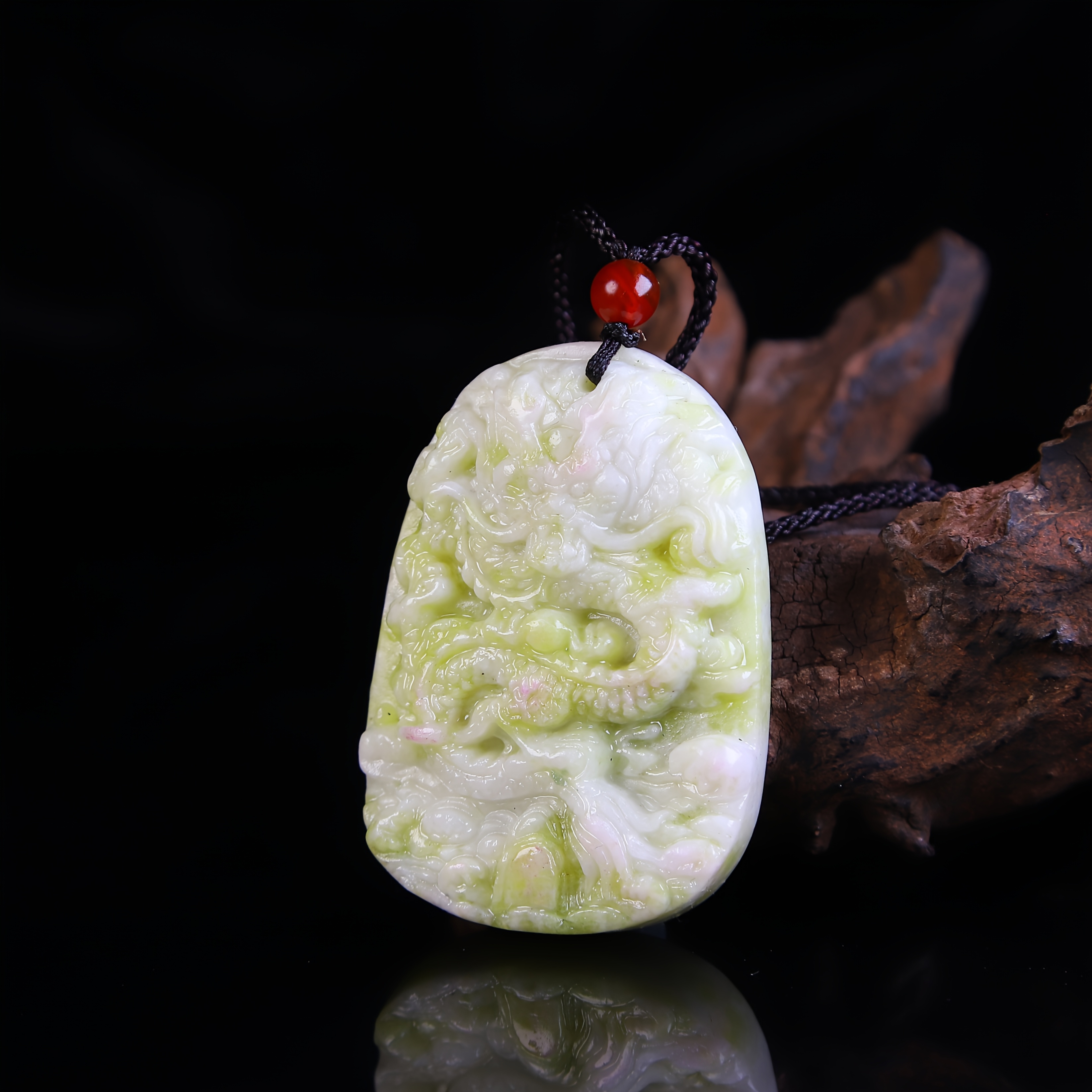 Intricately Carved Dragon Pendant, Natural Stone