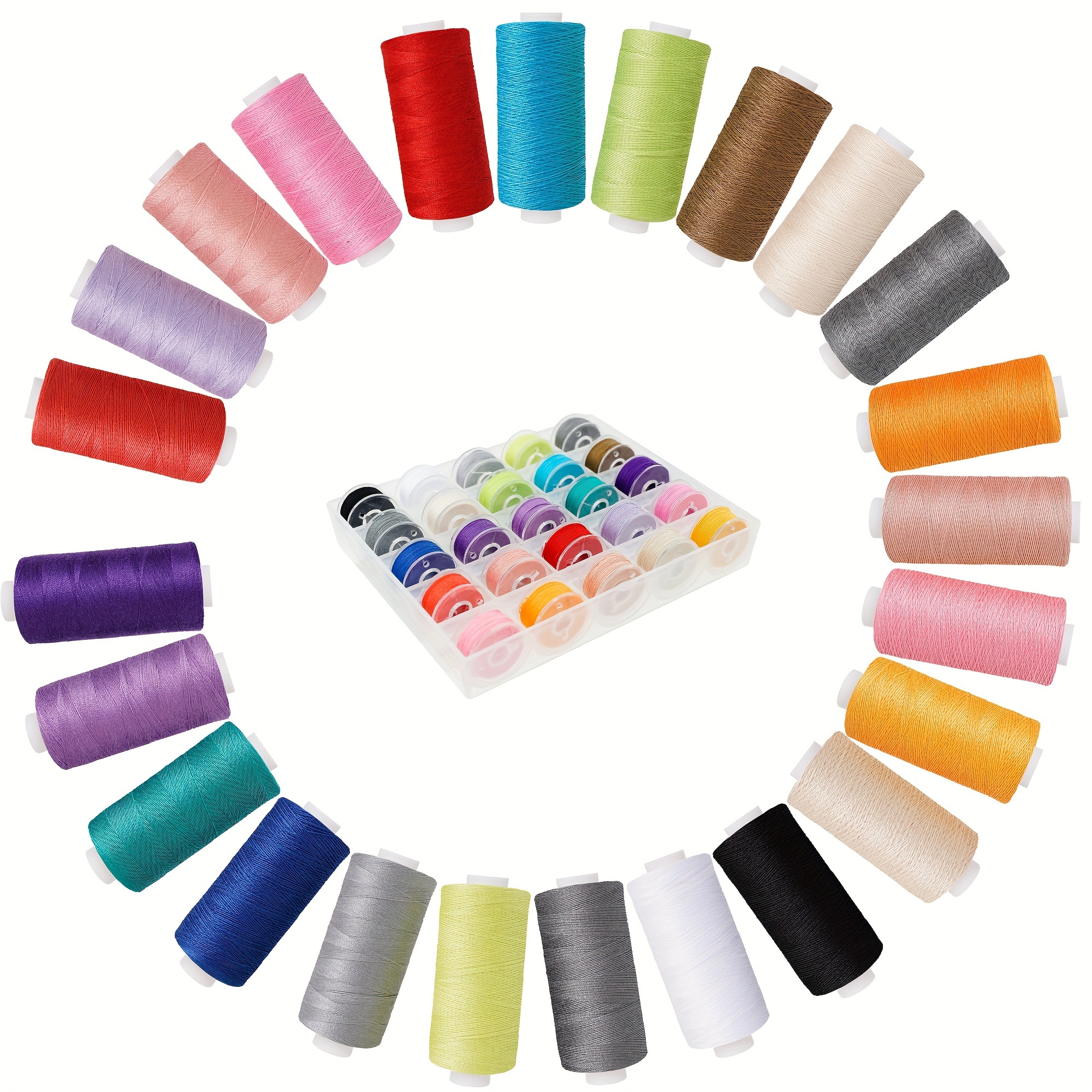 

Bobbin Sewing Thread Kit Includes 25colors 500 Yards Thread And 25pcs Same Color Prewound Bobbins With Storage Box Portable Sewing Machine Bag