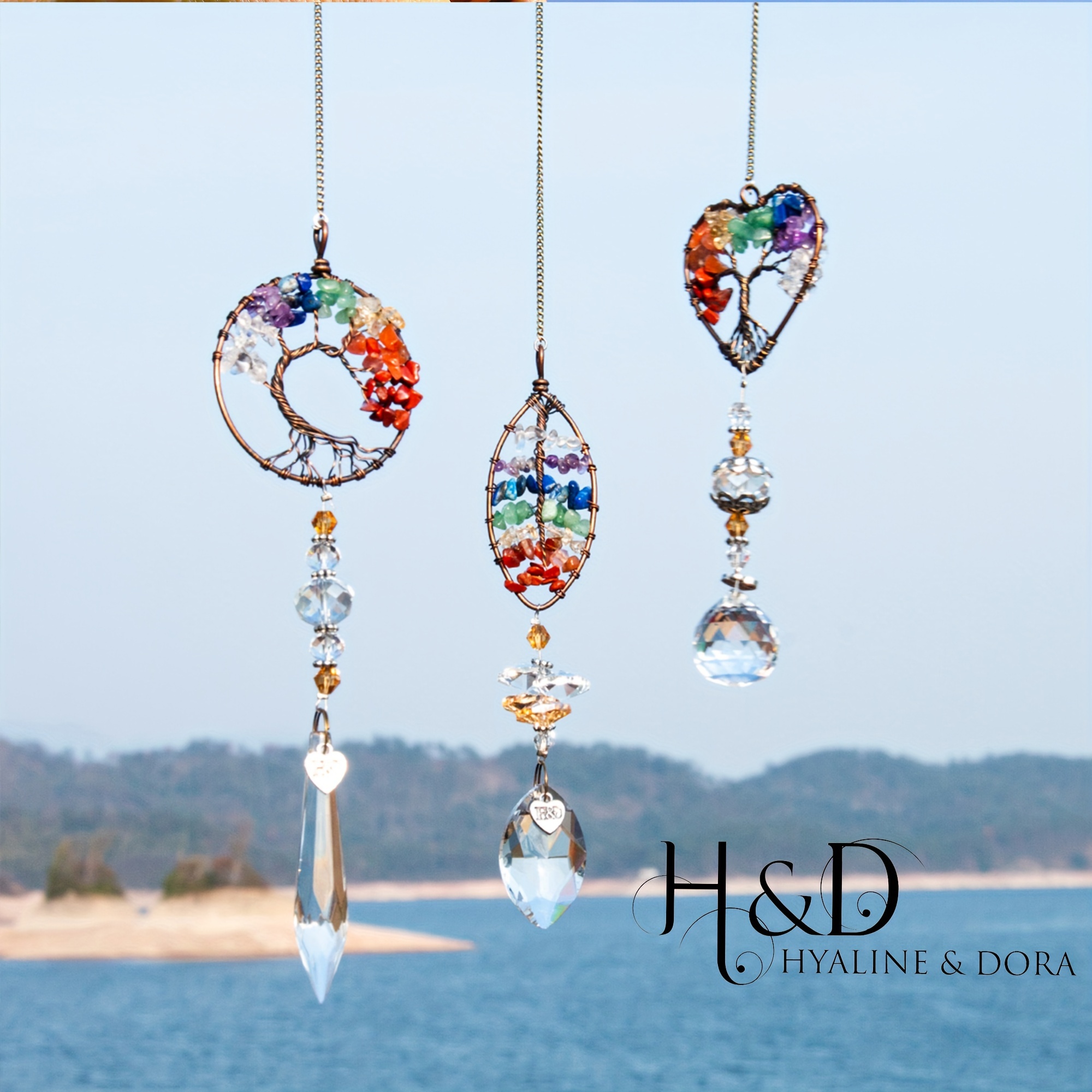 

H&d Hyaline& 3pcs Handmade Chakra Suncatcher Windows Hanging Crystal Drop Prisms Suncatcher Ornaments Home Garden Decor