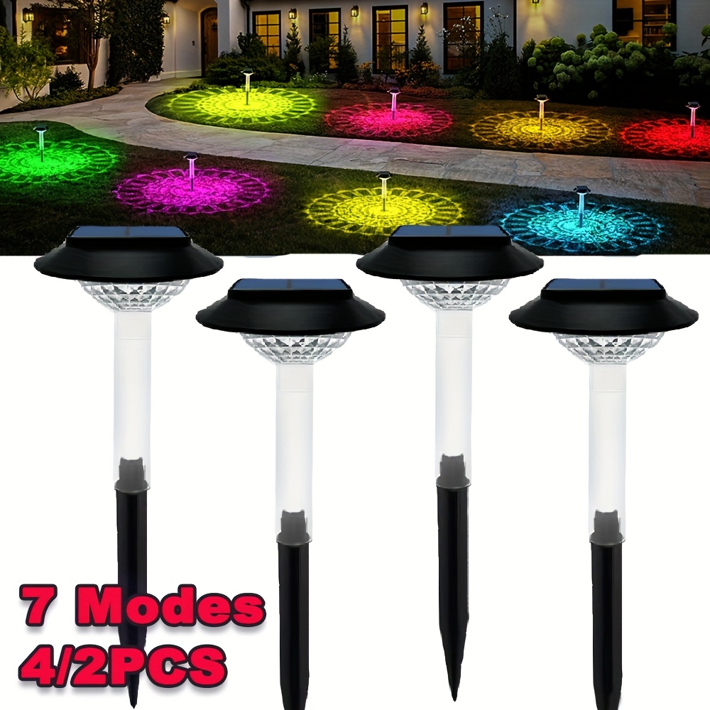 E-shop 2/4 Stücke Außen-Solar-Stake-Lampe, Solar-Wegstraßenleuchte, RGB-Farbwechselnde Solar-Rasenlichter, Außengartenlampe Laterne, IP44, 12 Stunden