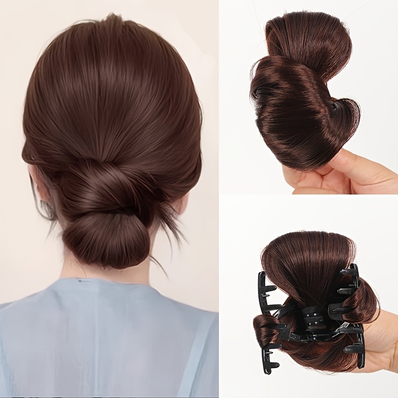 TEMU 合成毛のバン・クロークリップ、トなストレートシニヨンヘアピース、女性用のアップドヘア、日常とパーティー用のラズィーメッシーバンヘアピース、簡単に取り付けられるクロークリップ付きのヘアバン、瞬時にスタイルを作る合成アップドヘアピース