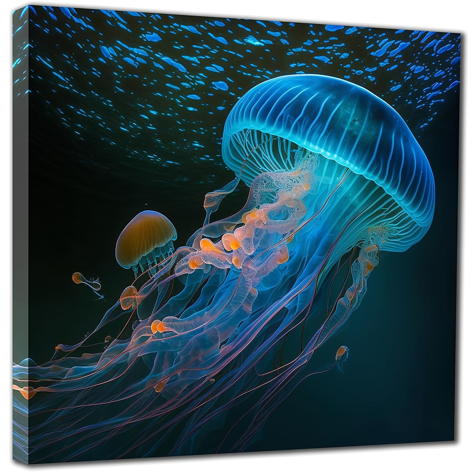 Color Jellyfish Canvas Wall Art Color Glowing Blue Red - Temu